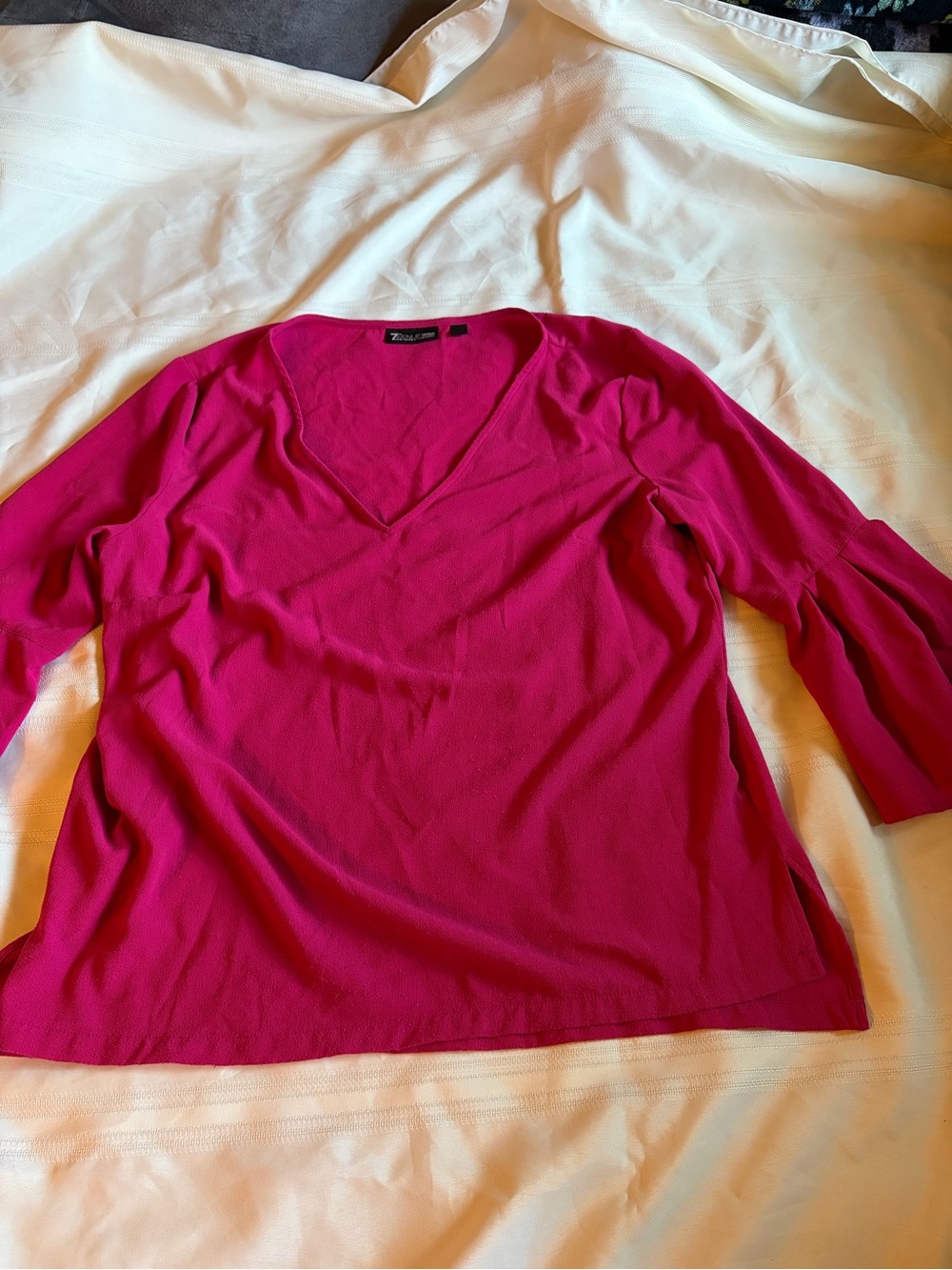 7th Avenue Fuchsia V-Neck Long Sleeve Tee
